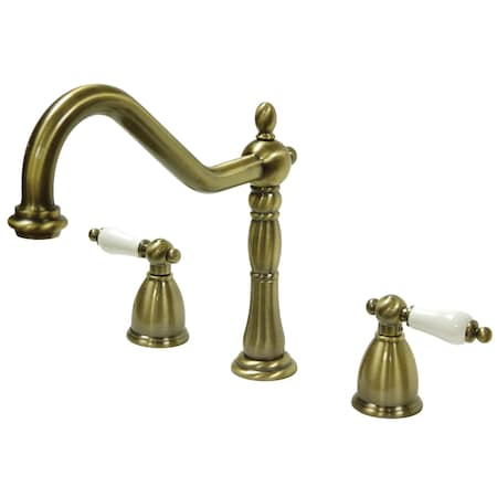 Kingston Brass Widespread Kitchen Faucet, Antique Brass KB1793PLLS